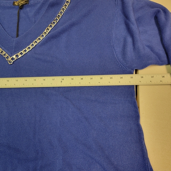 DG2 by Diane Women's Lux Knit Chain Trim V-Neck Sweater Blue Size 2X - Picture 4 of 6